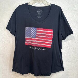 General Standard Patriotic Flag Tee Navy Blue Cap Sleeves Made in USA Womens 2XL